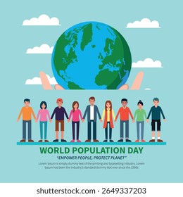 World Population Day Poster Design – Sustainable Earth, People and Family Concept, Flat Vector Illustration