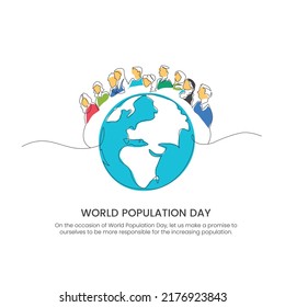 world population day single line vector drawing with colorful background