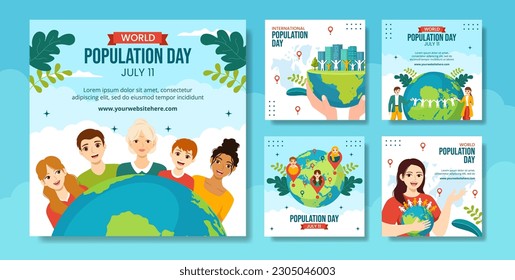 World Population Day Social Media Post Flat Cartoon Hand Drawn Templates Background Illustration