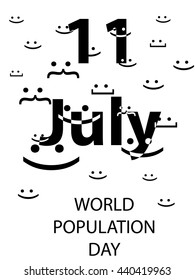 World Population Day. stylized image Smiles, emoticons. World Population Day. July 11th. Black and white drawing