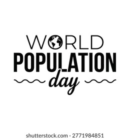 World Population Day text with wavy lines on white background.