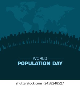 World Population Day vector. World population day background with world map and people, good for banner, poster, social media post.