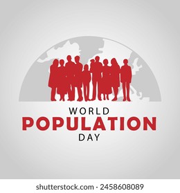 World Population Day vector. World population day background with world map and people, good for banner, poster, social media post.