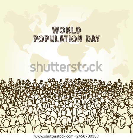 World Population Day vector. World population day background with world map and people, good for banner, poster, social media post.