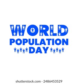 World population day vector design.Blue population day text with people icon for celebration international holiday isolated on white color background 