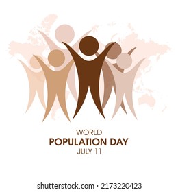 World Population Day vector. Group of multicultural people silhouette simple icon vector. Group of figures and world map design element. Global overpopulation vector. July 11. Important day