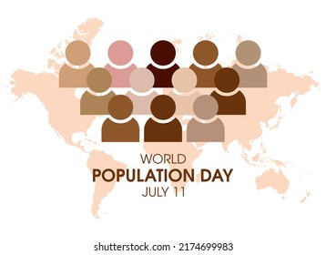 World Population Day vector. Group of multicultural people silhouette simple icon vector. Group of figures and world map design element. Global overpopulation vector. July 11. Important day