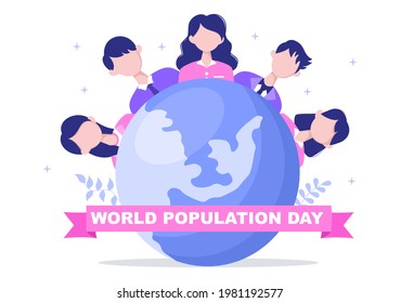 World Population Day Vector Illustration Commemorated Every 11th July To Raise Awareness Of Global Populations Problems. Landing Page Template