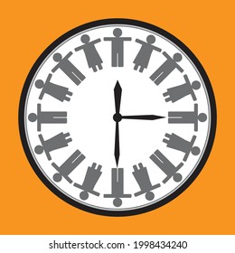 world population day vector illustration in The clock concept on orange background