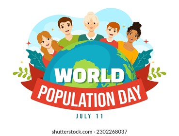 World Population Day Vector Illustration on 11th July To Raise Awareness Of Global Populations Problems in Flat Cartoon Hand Drawn Templates