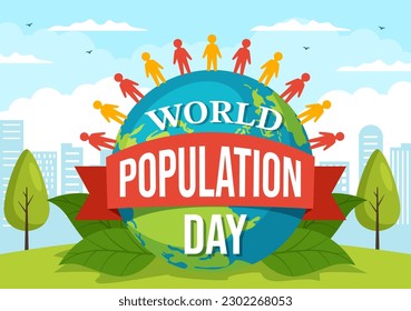 World Population Day Vector Illustration on 11th July To Raise Awareness Of Global Populations Problems in Flat Cartoon Hand Drawn Templates
