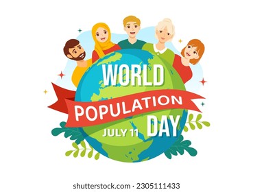 World Population Day Vector Illustration on 11th July To Raise Awareness Of Global Populations Problems in Flat Kids Cartoon Hand Drawn Templates