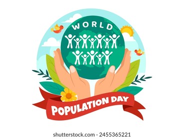 Ilustración vectorial del Día Mundial de la Población el 11 de julio para crear conciencia sobre los problemas de la población mundial en Flat Kids