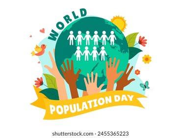 World Population Day Vector Illustration on 11th July To Raise Awareness Of Global Populations Problems in Flat Kids Cartoon Background