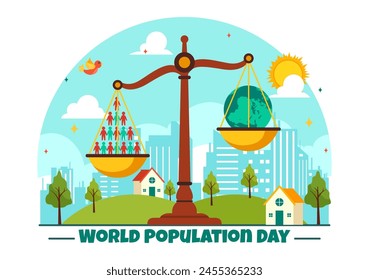 World Population Day Vector Illustration on 11th July To Raise Awareness Of Global Populations Problems in Flat Kids Cartoon Background