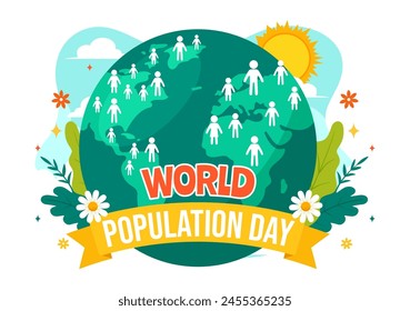 World Population Day Vector Illustration on 11th July To Raise Awareness Of Global Populations Problems in Flat Kids Cartoon Background