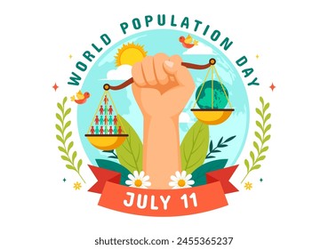 World Population Day Vector Illustration on 11th July To Raise Awareness Of Global Populations Problems in Flat Kids Cartoon Background