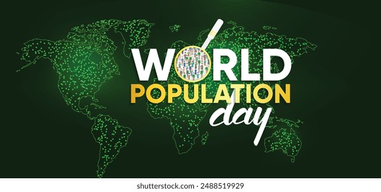 World Population Day Vector Illustration, Digital World Map Concept and Composition Highlighting the Importance of Understanding Global Population, Background Banner Design for July 11th