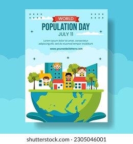 Afiche de caricatura plana vertical del Día Mundial de la Población Dibujo de plantillas de fondo Ilustración
