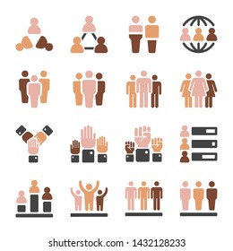 world population in diferent skin tone icon set,vector and illustration