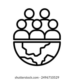 World population icon linear logo mark in black and white