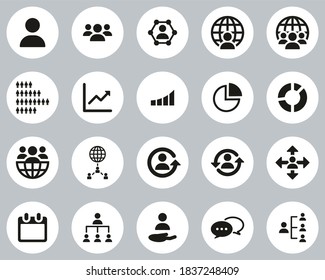 World Population Icons Black & White Flat Design Circle Set Big