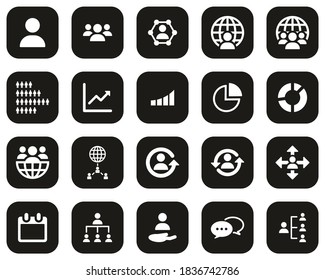 World Population Icons White On Black Flat Design Set Big