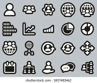 World Population Icons White On Black Sticker Set Big