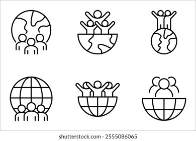 World population linear icon set. Global society. vector illustration on white background