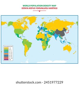 World population on political map with scale, borders and countries