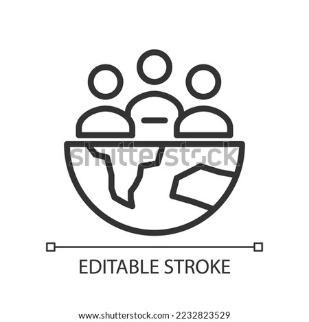 World population pixel perfect linear icon. Global society. Planet residents. Worldwide cultures. Thin line illustration. Contour symbol. Vector outline drawing. Editable stroke. Arial font used