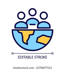 World population pixel perfect RGB color icon. Global society. Planet residents. Worldwide cultures. Isolated vector illustration. Simple filled line drawing. Editable stroke. Arial font used