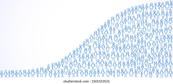 World population, stick people, stick figures forming world population statistic