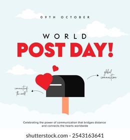 World Post day 9th October celebration cover banner. Post day banner design with post box. The day recognizes the importance of postal services for connecting world