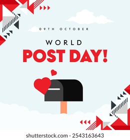 World Post day 9th October celebration cover banner. Post day banner design with post box. The day recognizes the importance of postal services for connecting world