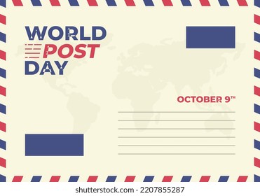 World post day background with big postcard.
