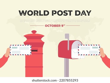 World post day background with letter and red box.