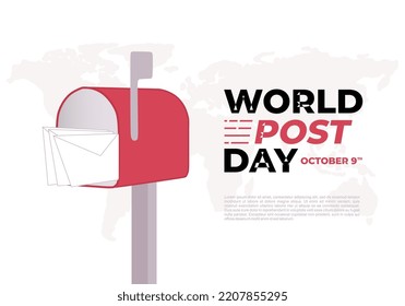 World post day background with red postcard isolated on white background.