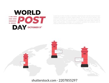 World post day background with red box and earth map celebrated on october 9th.