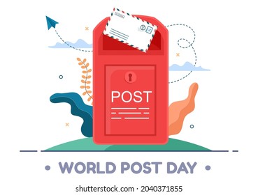 World Post Day Background Which is Celebrated on October 9 with Mail Box, Map, Bird or Letter for Greeting, Poster, Profile Photo. Vector Illustration