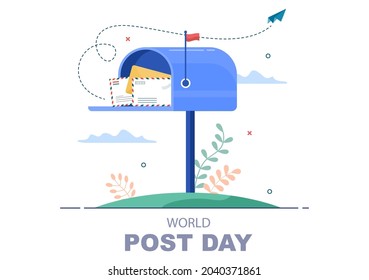 World Post Day Background Which is Celebrated on October 9 with Mail Box, Map, Bird or Letter for Greeting, Poster, Profile Photo. Vector Illustration