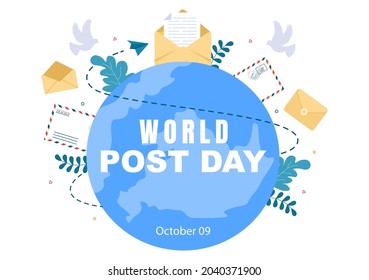 World Post Day Background Which is Celebrated on October 9 with Mail Box, Map, Bird or Letter for Greeting, Poster, Profile Photo. Vector Illustration