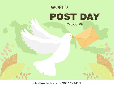 World Post Day Background Which is Celebrated on October 9 with Map, Bird or Letter for Greeting, Poster. Vector Illustration