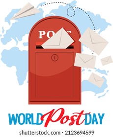 World Post Day banner with a post box on world map illustration
