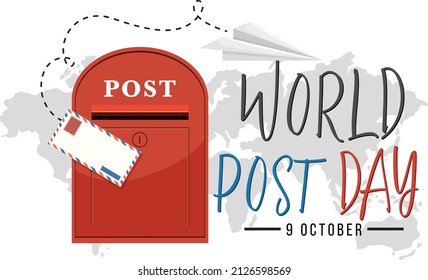 World Post Day banner with a postbox on world map background illustration
