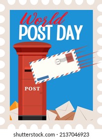 World Post Day banner with a postbox and envelope illustration