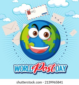 World Post Day banner with smiling earth illustration
