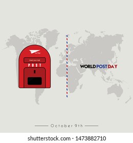 World Post Day with post box (mail box) icon design and world map background
