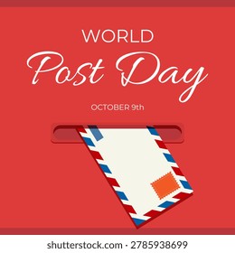 World Post Day is celebrated annually in October. The concept of informing about the holiday. A mailbox with an envelope. Vector illustration