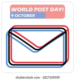 Celebración del Día Mundial del Post. 9 de octubre. Correo, publicación. Tarjeta vectorial para el Día Mundial del Post. Ilustración vectorial para diseño, tarjeta, pancarta, afiche y calendario